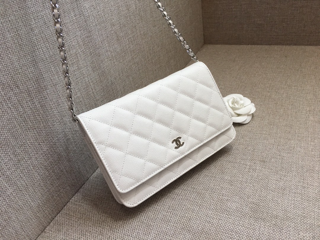 Caviar Leather Wallet On Chain Shoulder Bag A33814 White/Silver